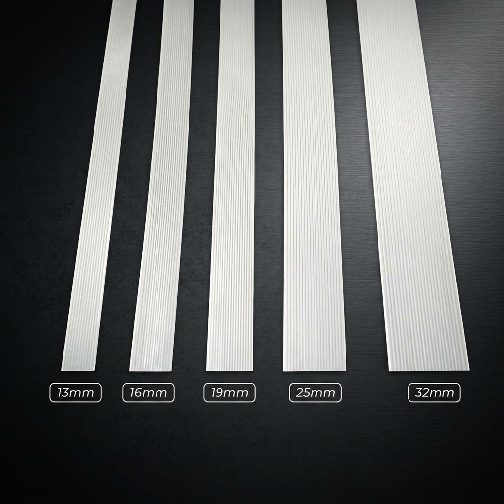 Comparativo das larguras 13, 16, 19, 25 e 32 mm da Super Cinta